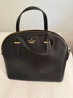 kate spade Black Leather Dome Satchel with Gold Hardware